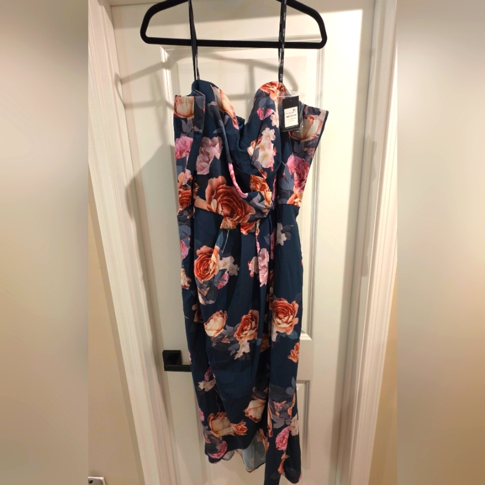 City Chic Blue/Green Floral Ruffle Midi Dress with Spaghetti Straps